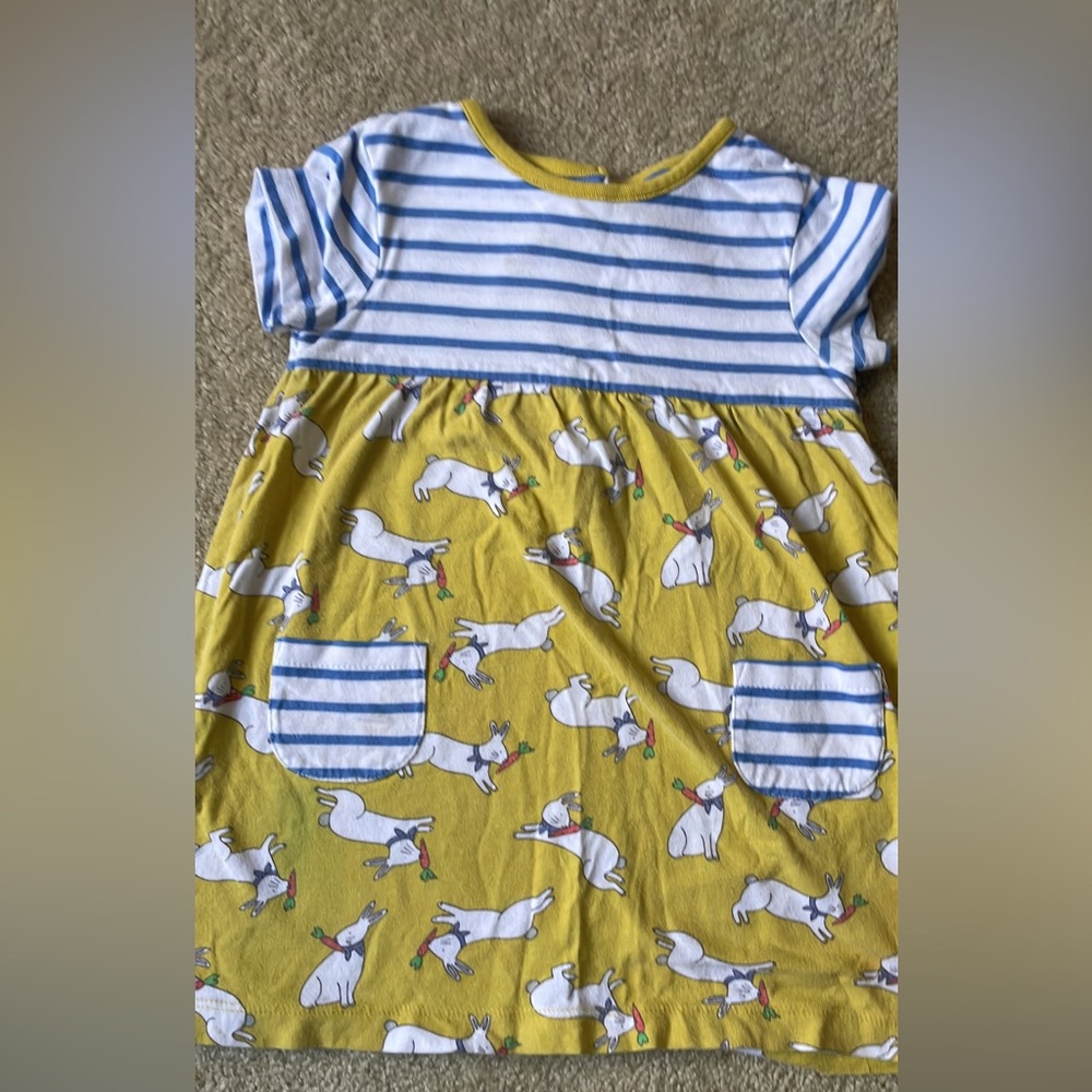 Baby Boden Yellow Blue Bunny Easter Dress 12-18 mos